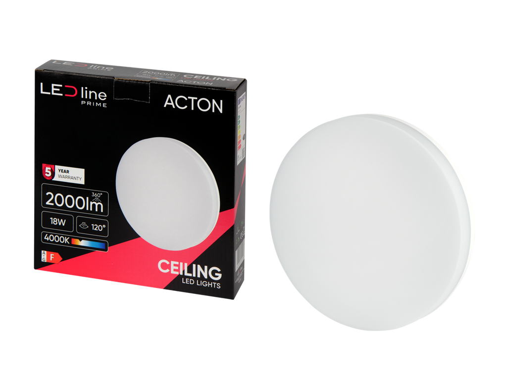 Plafonlamp ACTON 4000K 18W 2000lm rond IP54 wit PRIME