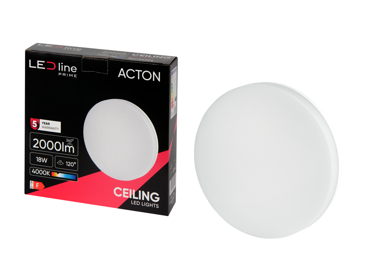 Plafonlamp ACTON 4000K 18W 2000lm rond IP54 wit PRIME