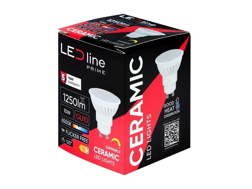 LED-lamp GU10 6500K 10W 1250lm 230V 120 ° DIM Keramische prime