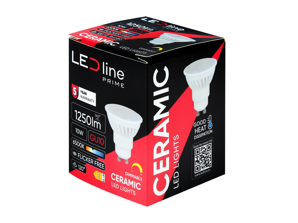 LED-lamp GU10 6500K 10W 1250lm 230V 120 ° DIM Keramische prime
