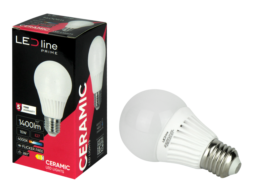 LED-lamp E27 4000K 10W 1400lm 230V 280° A60 Keramiek PRIME