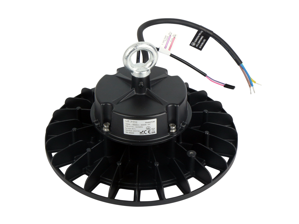 Highbay Armatuur PHANTOM 4000K 100W 19000lm 90° IP65 zwart PRIME 1-10V