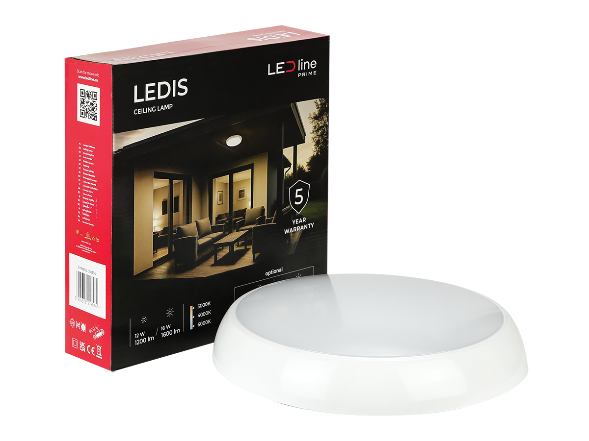 Plafonlamp LEDIS 3CCT(3K/4K/6K) 12/16W 1600lm rond IP65 wit PRIME DALI