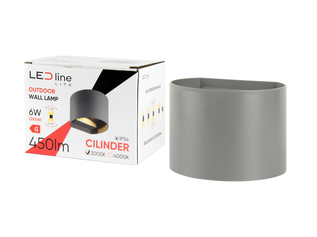 Buitenwandlamp LED 2x3W 3000K IP54 grijs CILINDER LITE