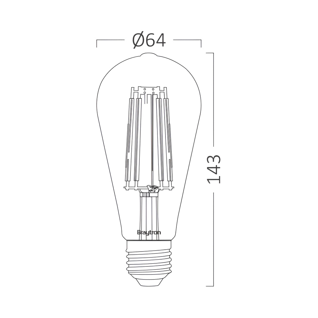 Braytron Advance LED Lamp 6W E27 2200K ST64 AMB DIM