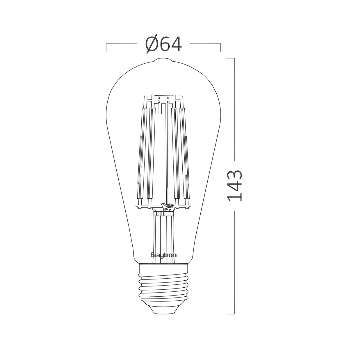 Braytron Advance LED Lamp 6W E27 2200K ST64 AMB DIM
