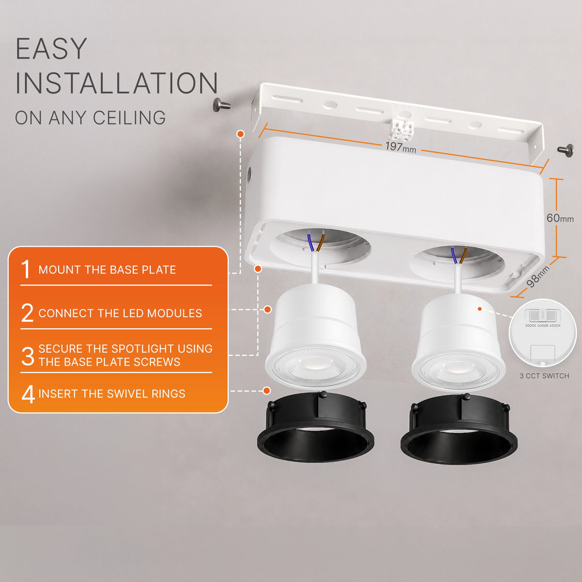 Braytron Gata LED Spot 20W Zwart SR 2D 3IN1 SQR