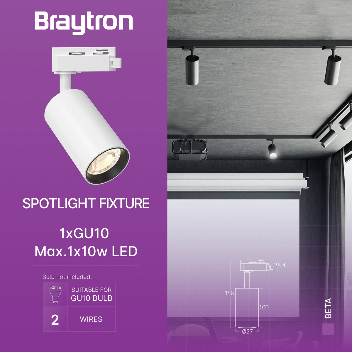 Braytron Beta Railspot GU10 Wit TR2 2WRS