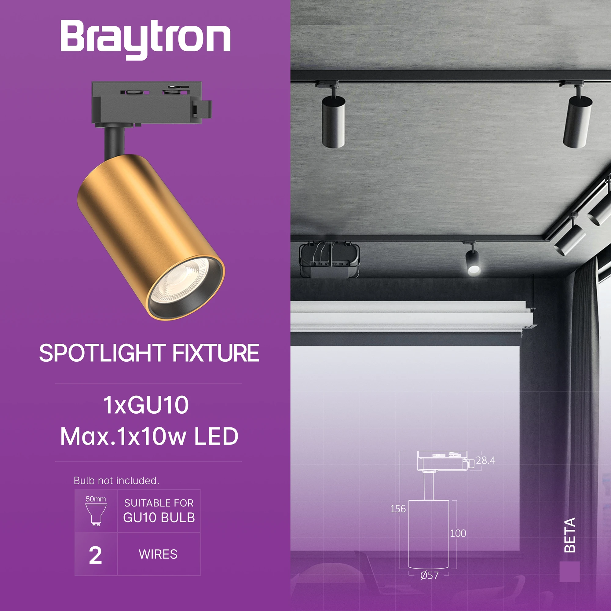 Braytron Beta Railspot GU10 Goud TR2 2WRS