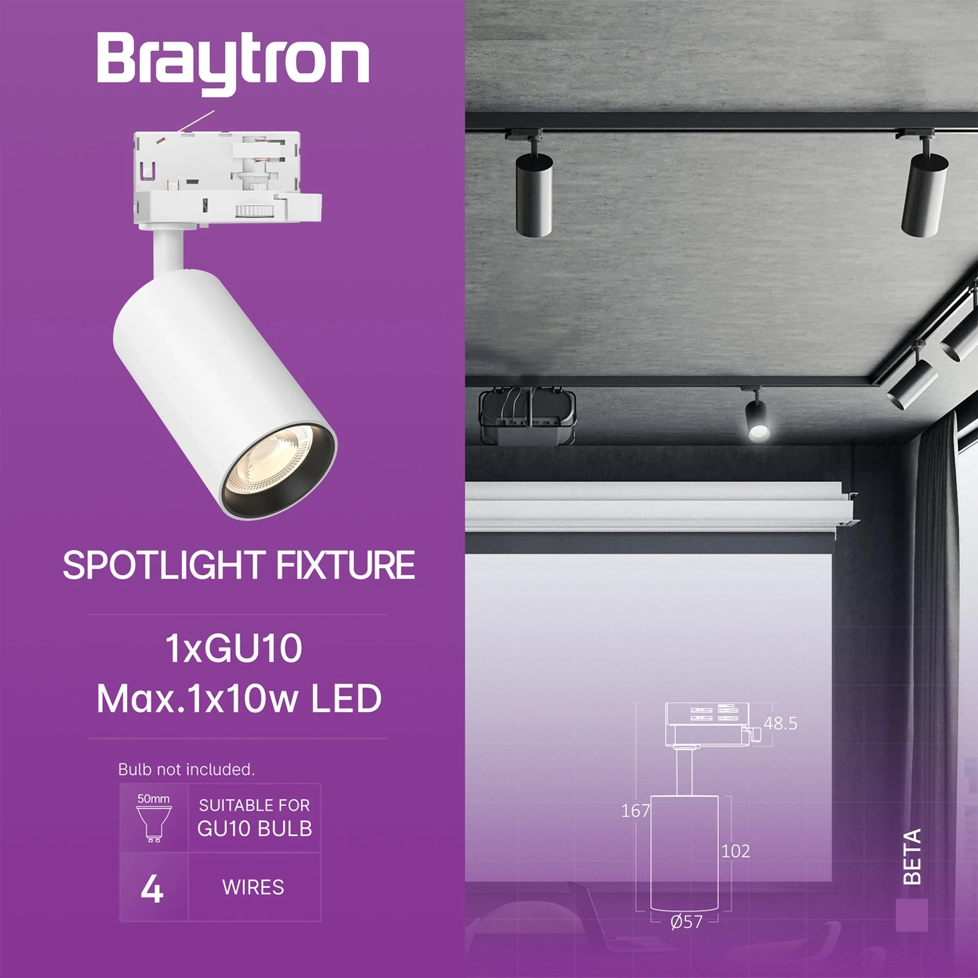 Braytron Beta Railspot GU10 Wit TR2 4WRS