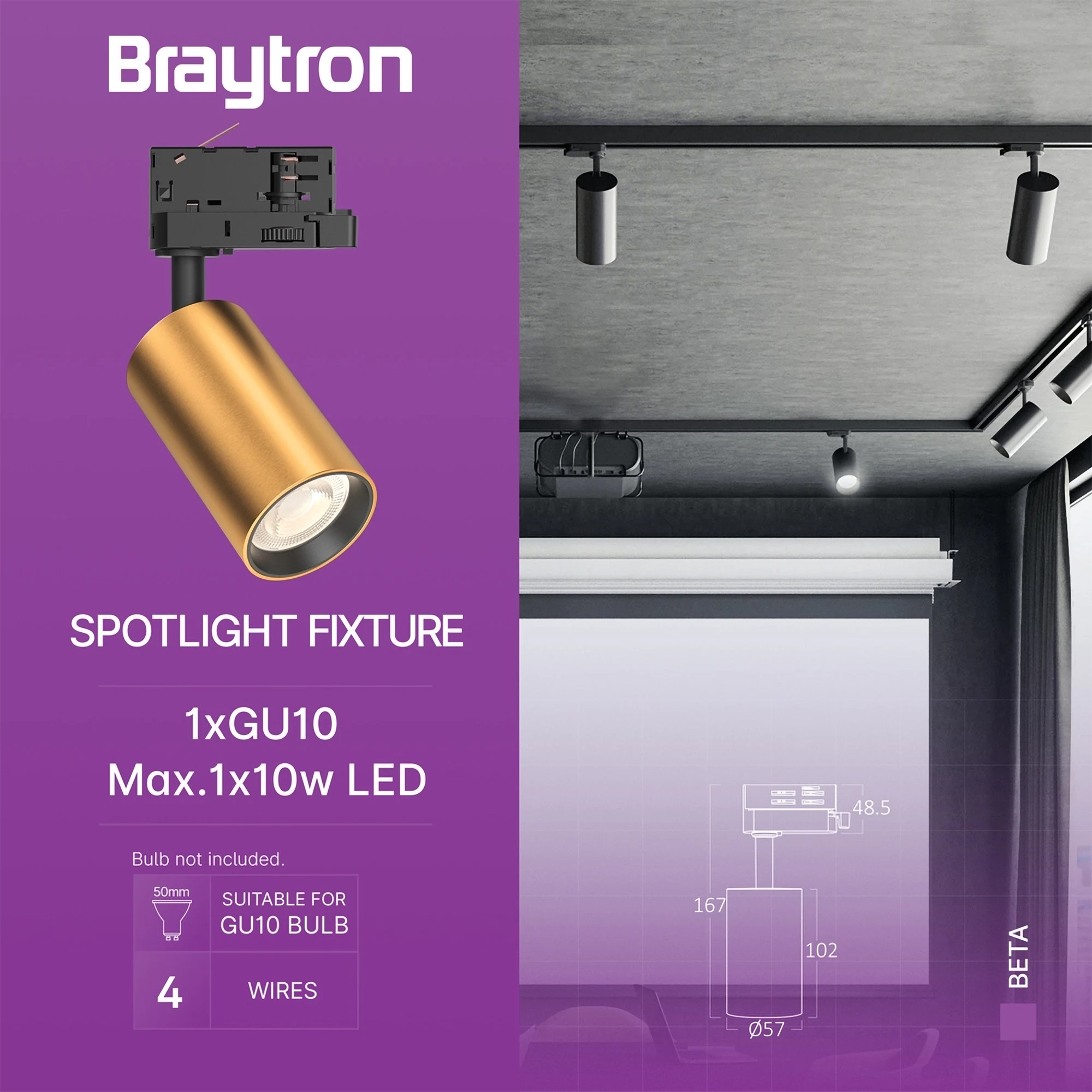 Braytron Beta Railspot GU10 Goud TR2 4WRS