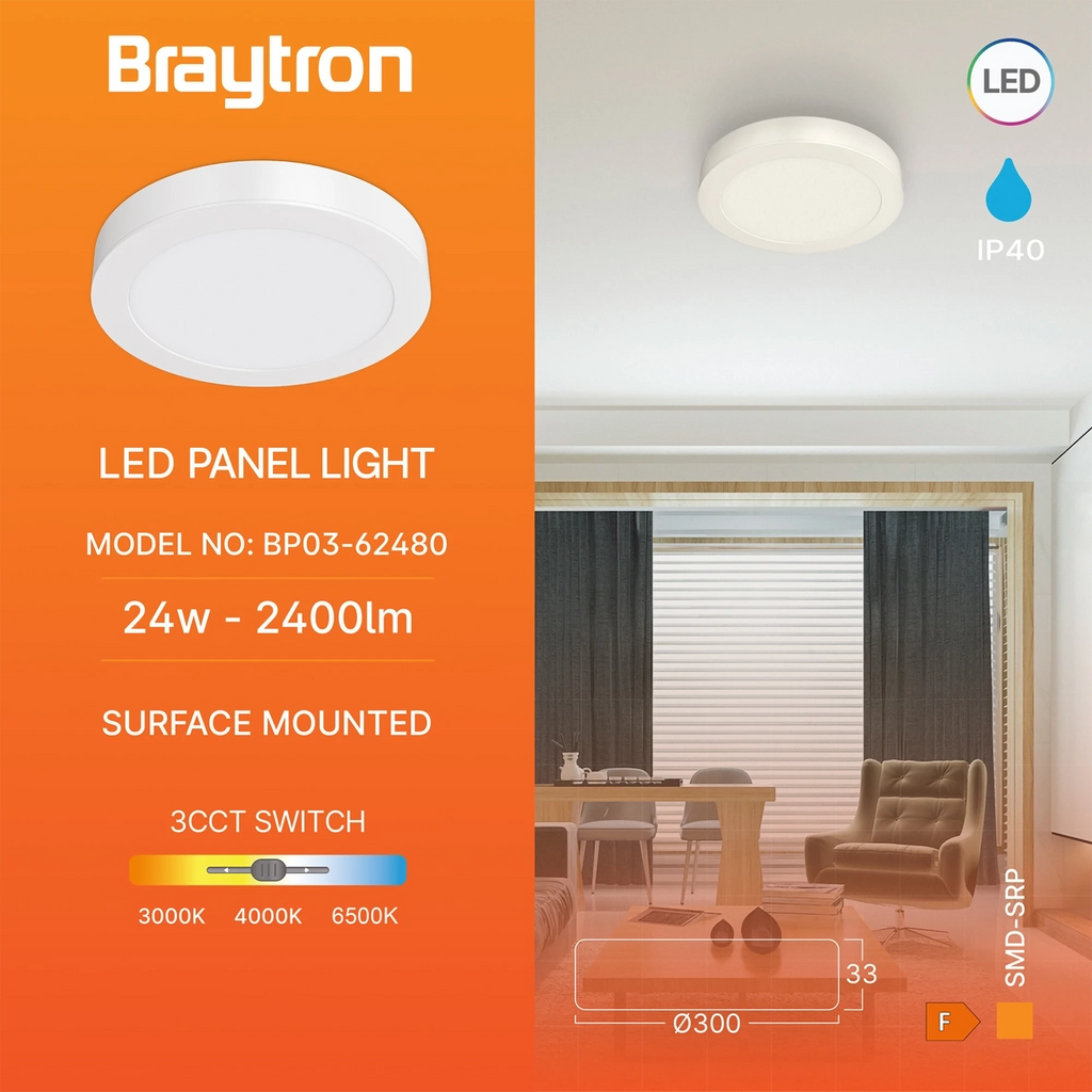 Braytron Smd LED Paneel 24W Wit SRP RND 3IN1