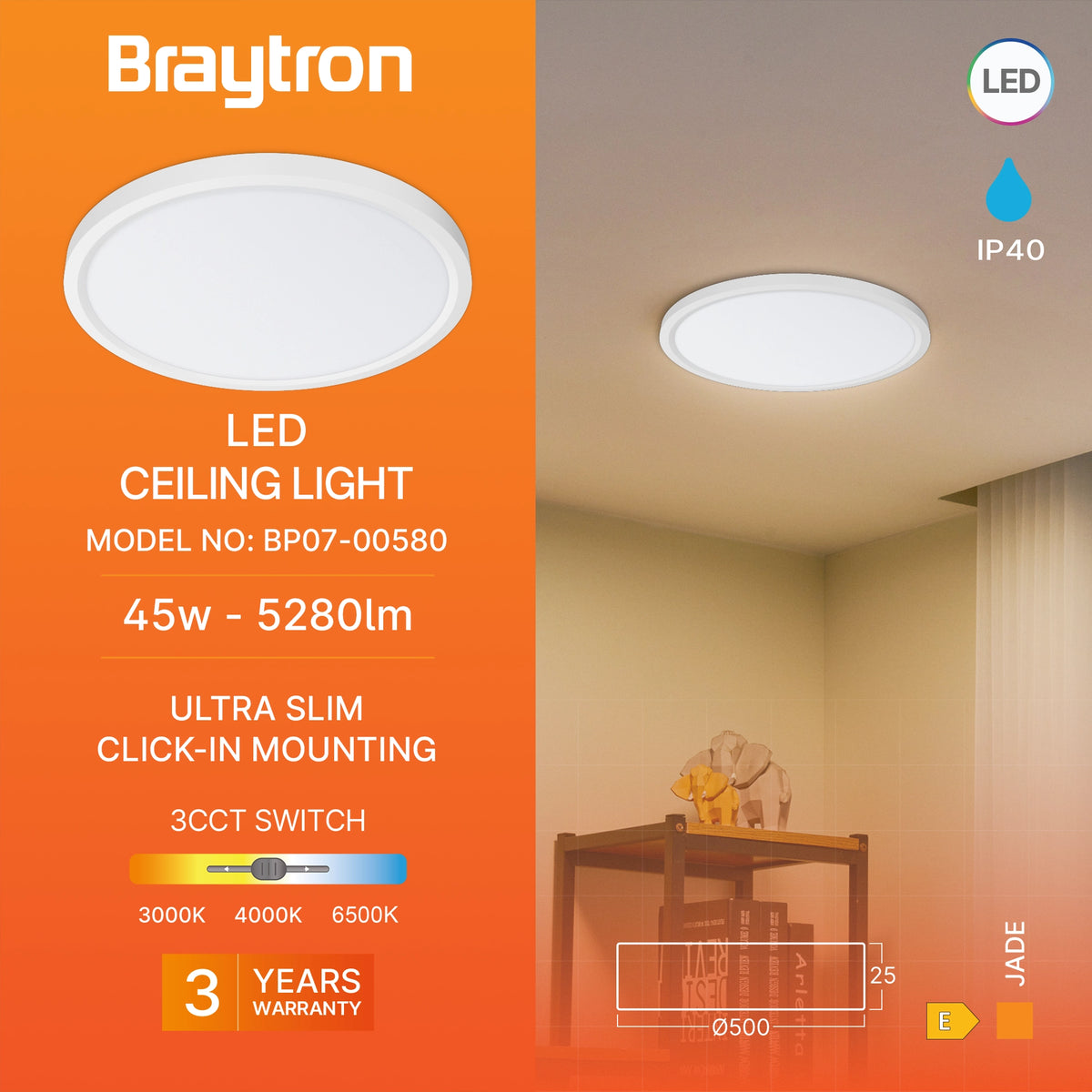Braytron Jade Plafondlamp 45W Wit SLR RND 3IN1