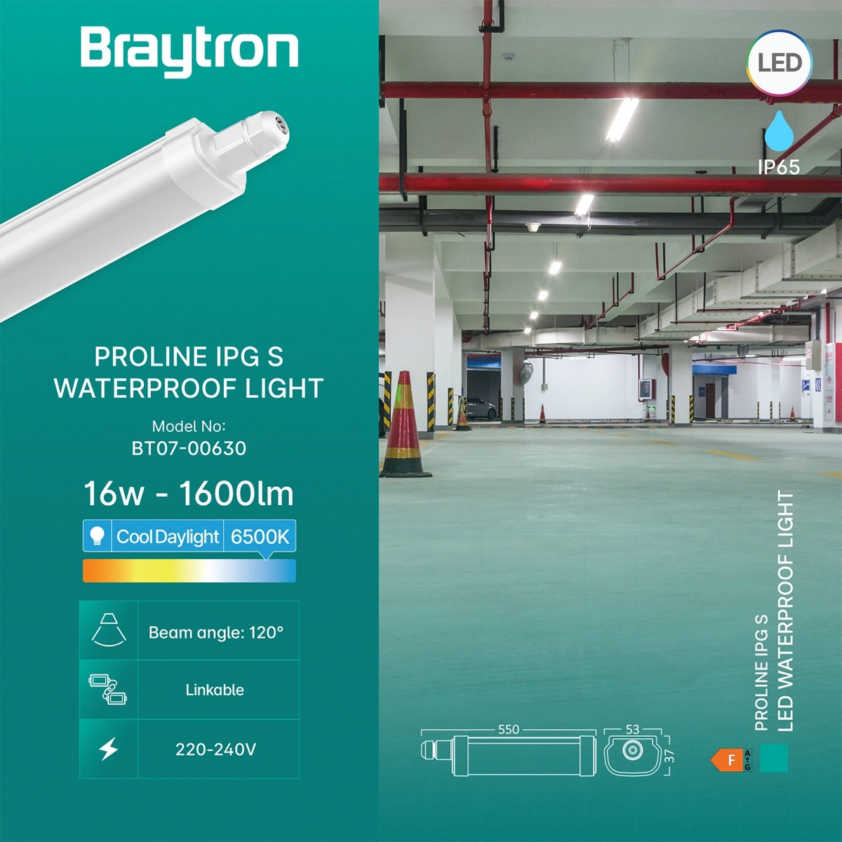 Braytron Proline Waterdichte Armatuur 16W 6500K IP65 IPG S
