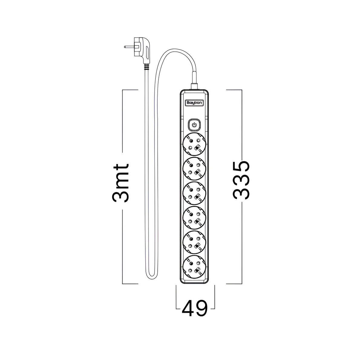 Braytron Xline Verlengsnoer met stekkerdoos 6WAY EU SWC 3x1,5mm2 3M