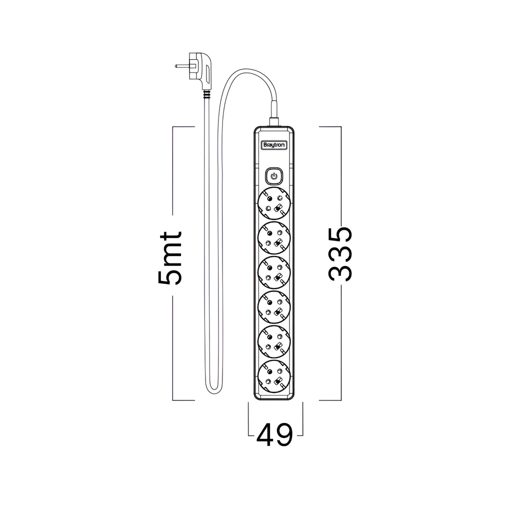 Braytron Xline Verlengsnoer met stekkerdoos 6WAY EU SWC 3x1,5mm2 5M
