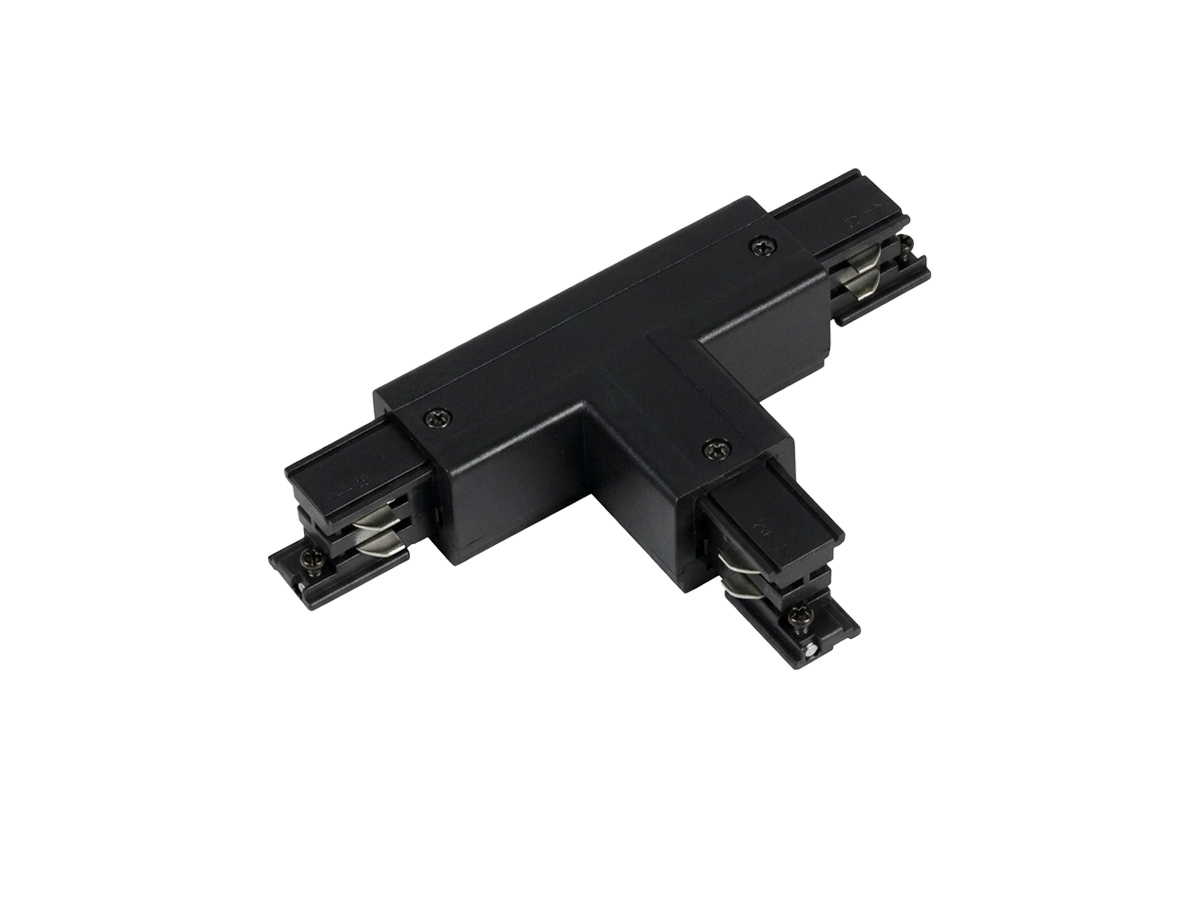 T-connector voor LUMICANTO POWERTRACK railbaan links zwart met voeding PRIME