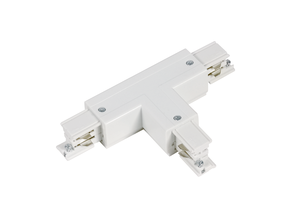T1-connector voor LUMICANTO POWERTRACK railbaan links wit met voeding PRIME